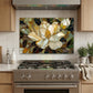 Magnolia Metal Kitchen Backsplash Panel, Stained Glass Inspired Wall Art