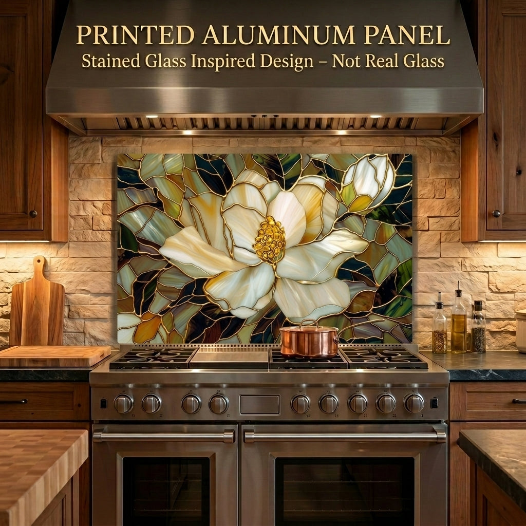 Magnolia Metal Kitchen Backsplash Panel, Stained Glass Inspired Wall Art