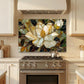 Magnolia Metal Kitchen Backsplash Panel, Stained Glass Inspired Wall Art