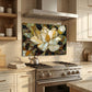 Magnolia Metal Kitchen Backsplash Panel, Stained Glass Inspired Wall Art