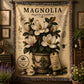 Magnolia Woven Throw Blanket, Botanical Garden Decor, Cotton Tapestry Throw, English Cottage Floral Gift