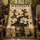 Magnolia Woven Throw Blanket, Botanical Garden Decor, Cotton Tapestry Throw, English Cottage Floral Gift