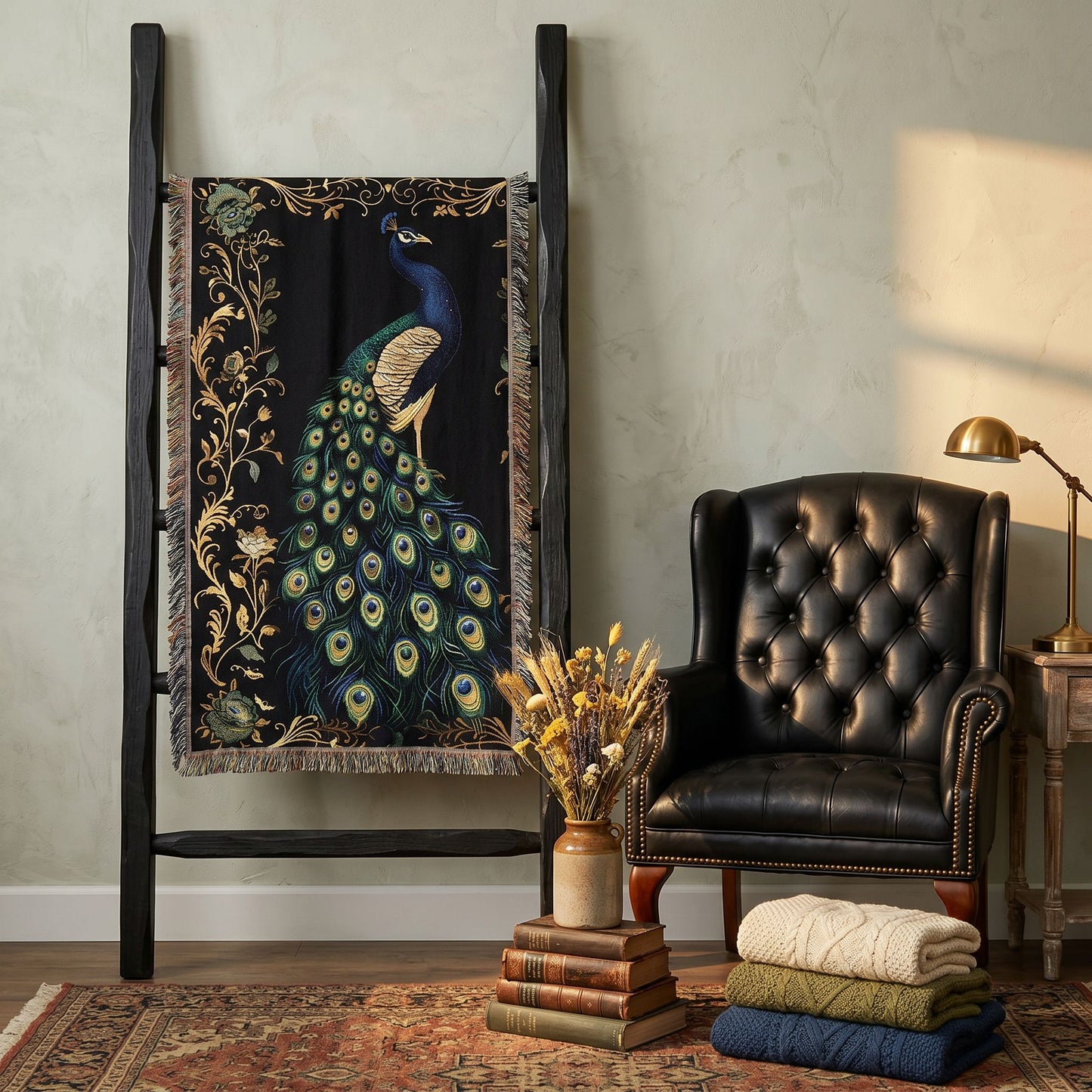 Beaded Look Peacock Woven Blanket | Artisan Global Boho Decor