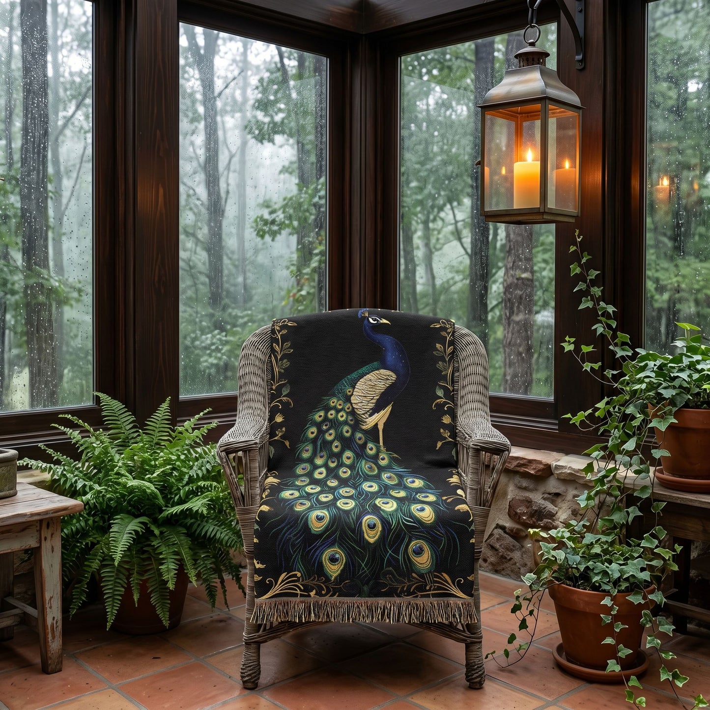 Beaded Look Peacock Woven Blanket | Artisan Global Boho Decor