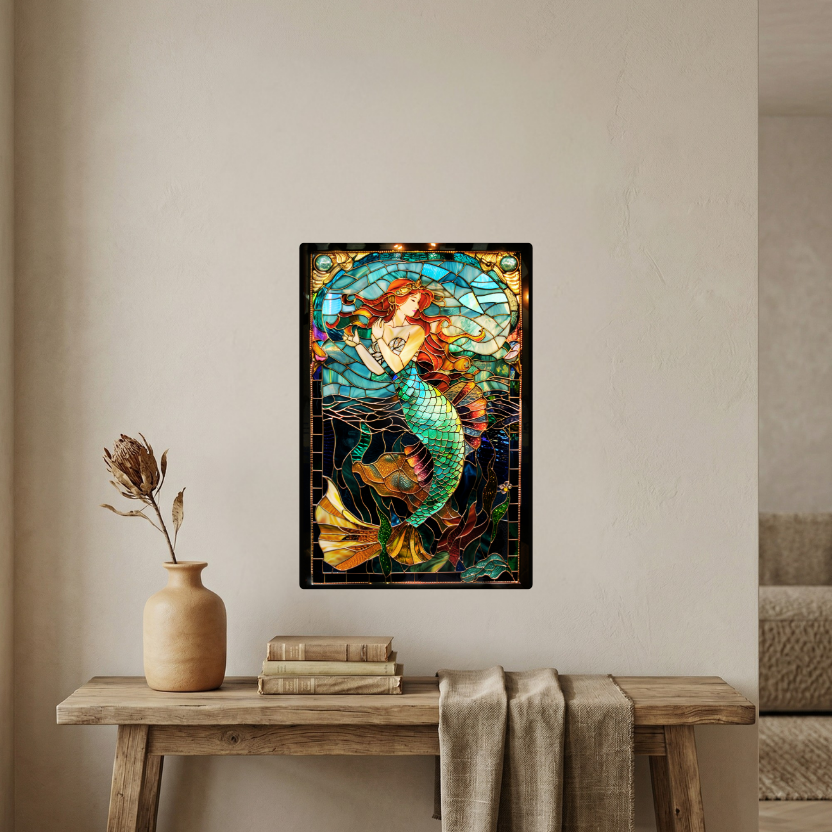 Mermaid – Stained Glass Style Metal Wall Art