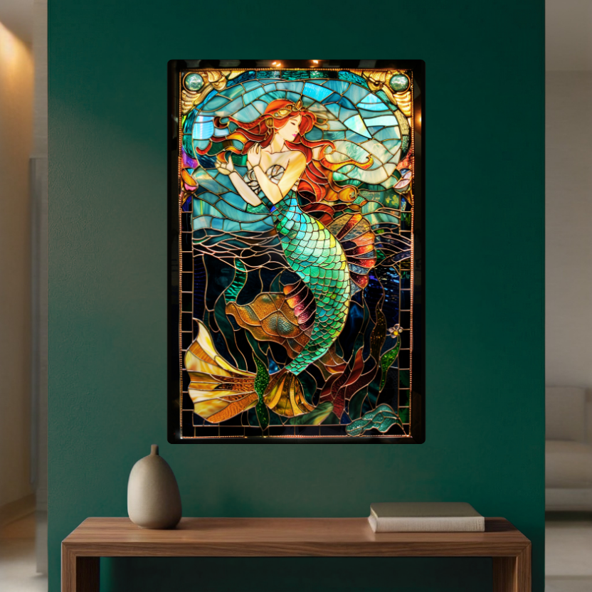 Mermaid – Stained Glass Style Metal Wall Art