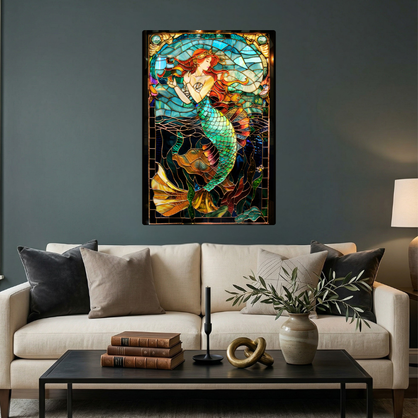 Mermaid – Stained Glass Style Metal Wall Art