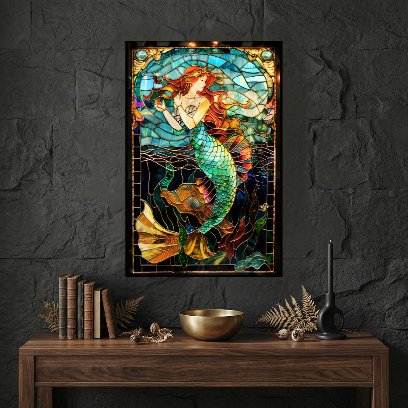 Mermaid – Stained Glass Style Metal Wall Art