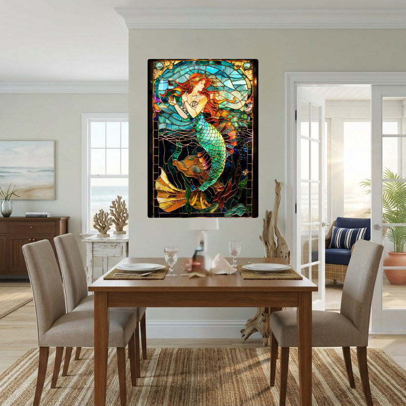 Mermaid – Stained Glass Style Metal Wall Art
