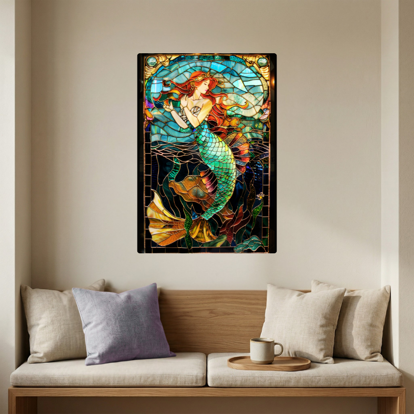 Mermaid – Stained Glass Style Metal Wall Art