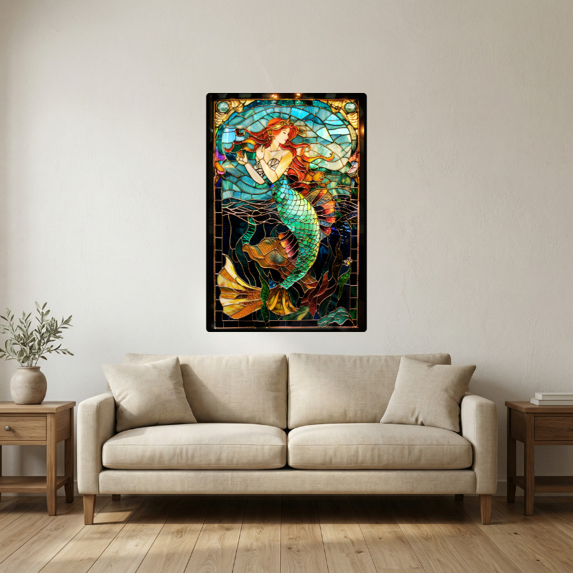 Mermaid – Stained Glass Style Metal Wall Art