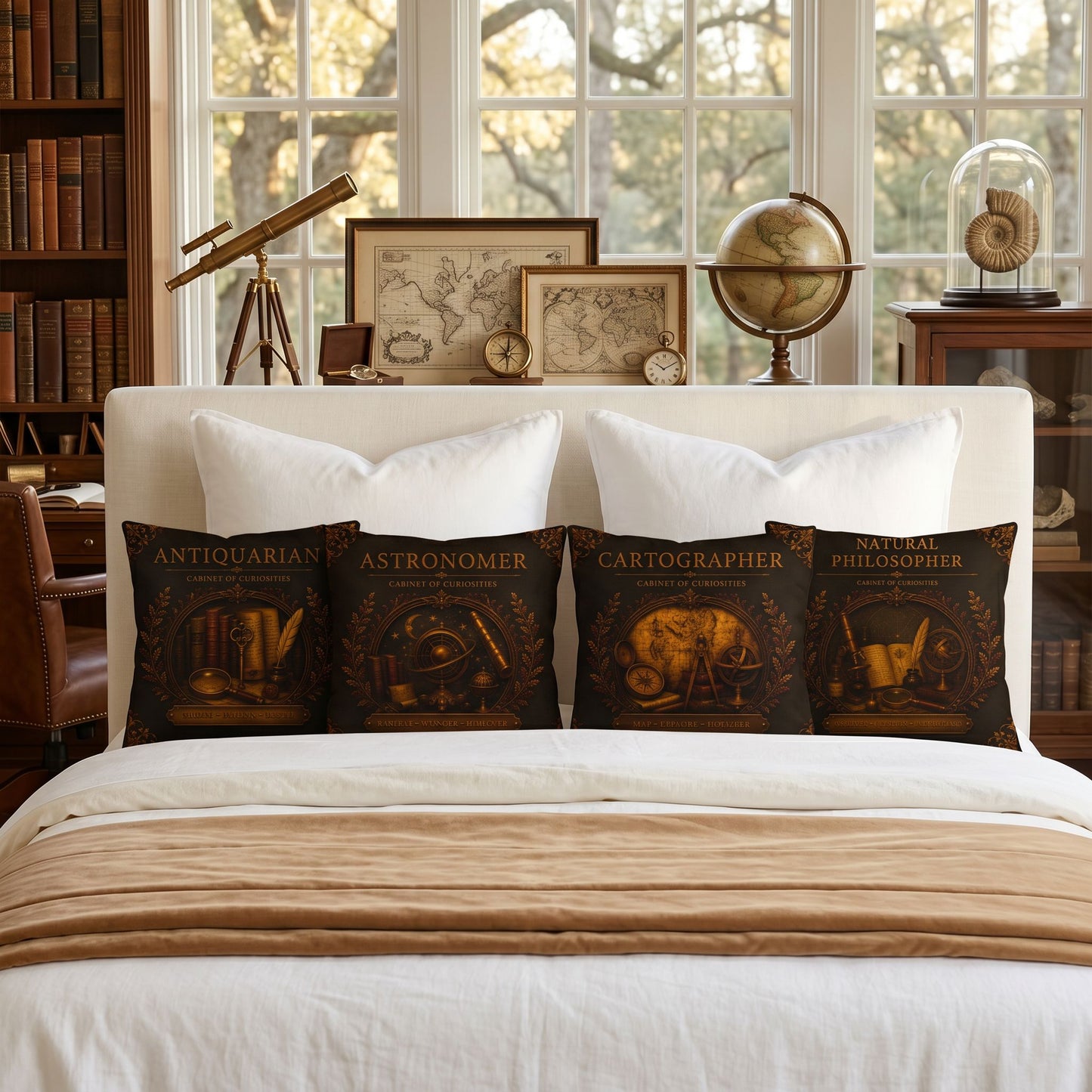 Natural Philosopher Cabinet of Curiosities Pillow, Dark Academia Throw Pillow, Library Decor Cushion, Museum Style Home Accent