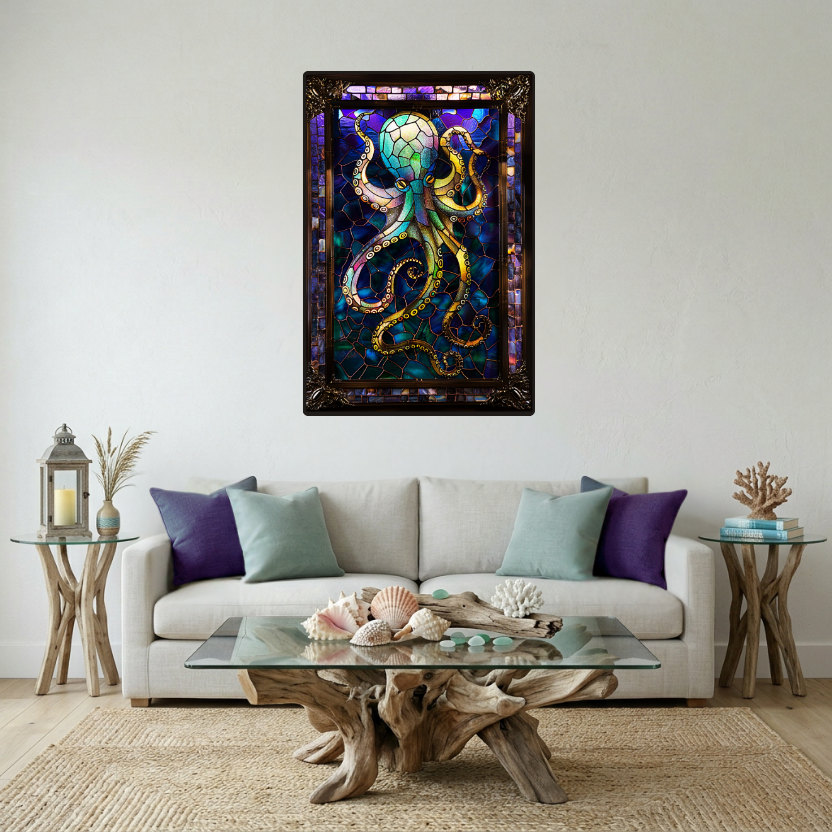 Octopus – Stained Glass Style Metal Wall Art