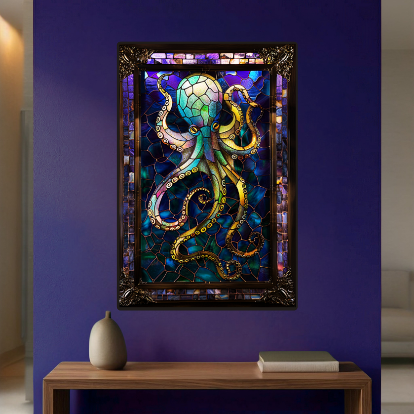 Octopus – Stained Glass Style Metal Wall Art