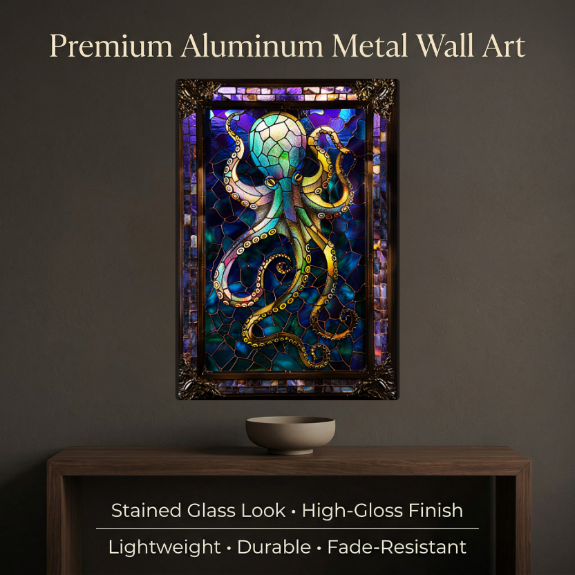 Octopus – Stained Glass Style Metal Wall Art