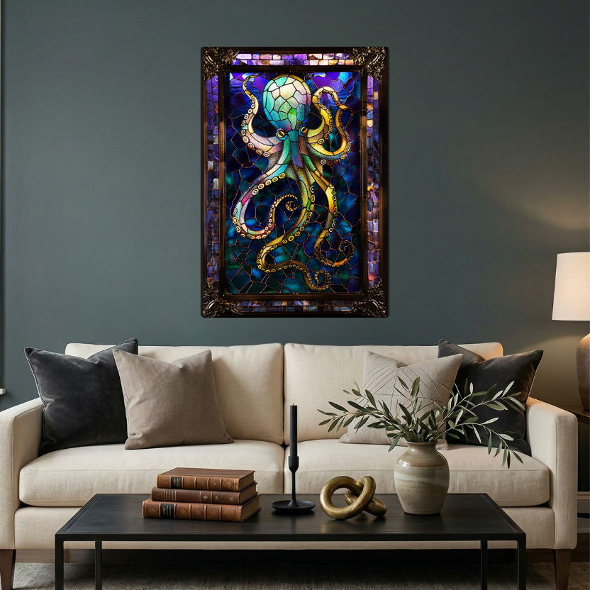 Octopus – Stained Glass Style Metal Wall Art