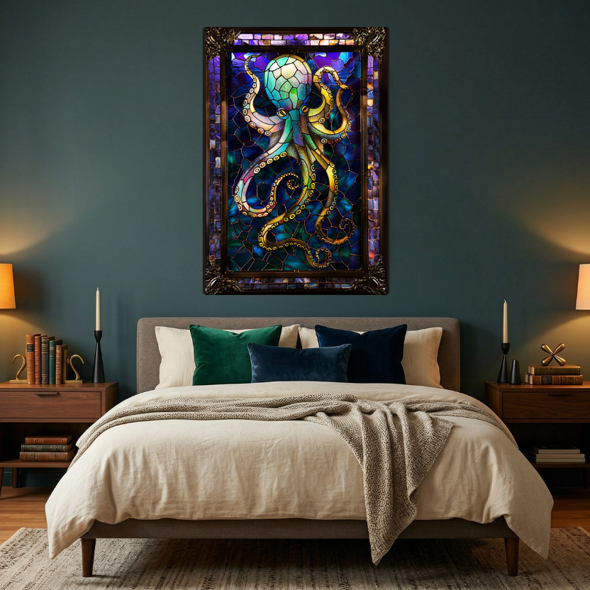 Octopus – Stained Glass Style Metal Wall Art
