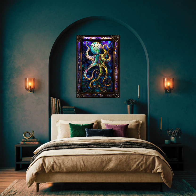 Octopus – Stained Glass Style Metal Wall Art