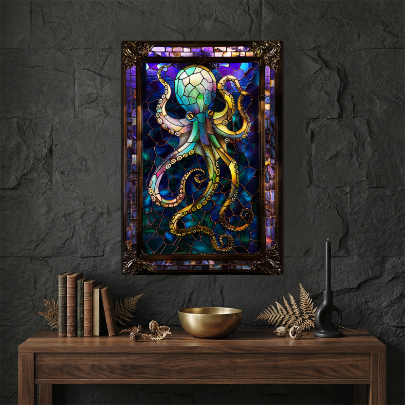 Octopus – Stained Glass Style Metal Wall Art