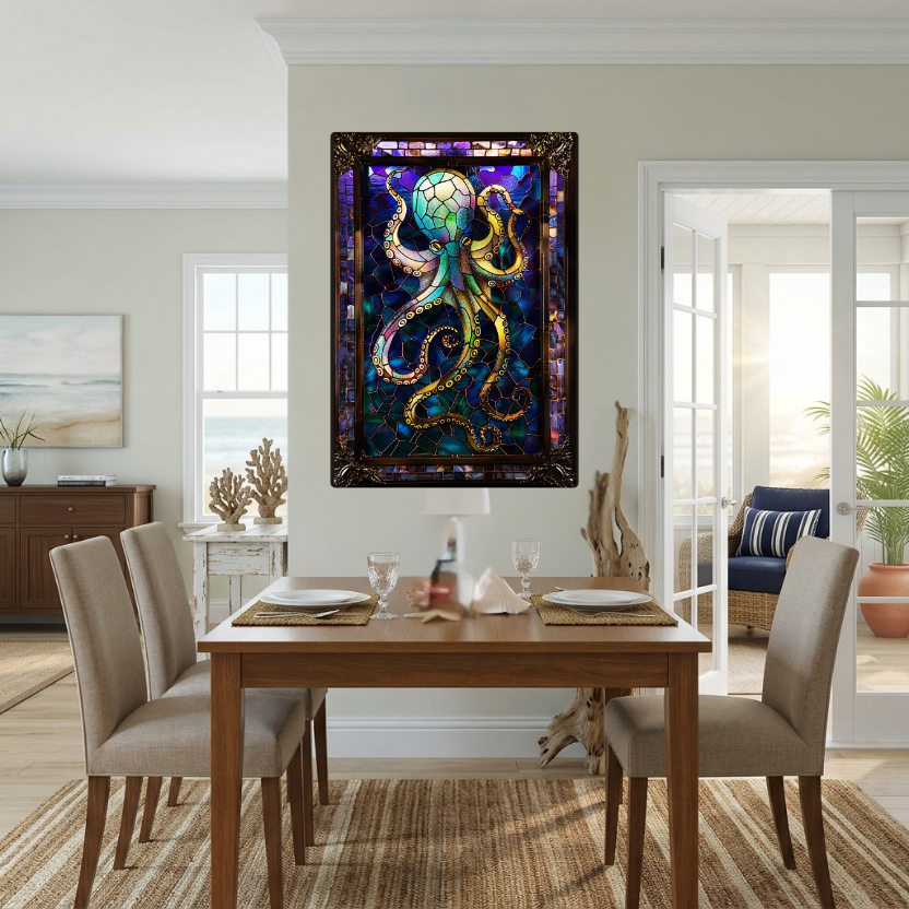 Octopus – Stained Glass Style Metal Wall Art