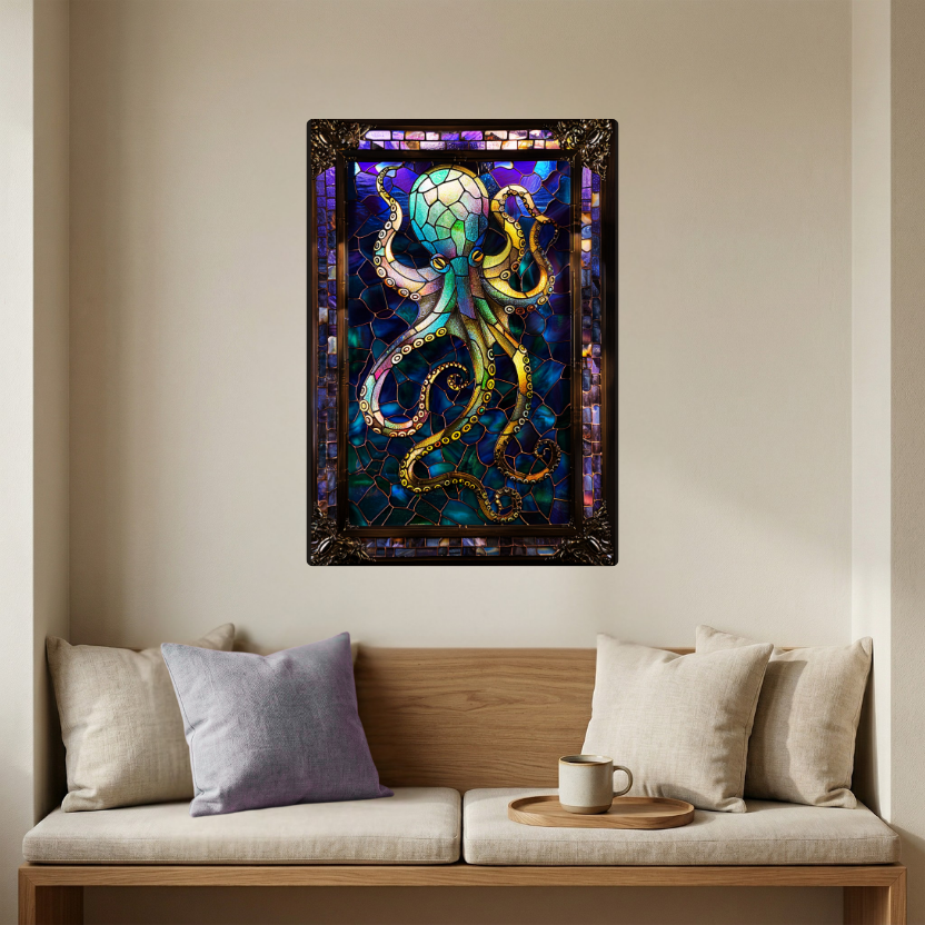 Octopus – Stained Glass Style Metal Wall Art