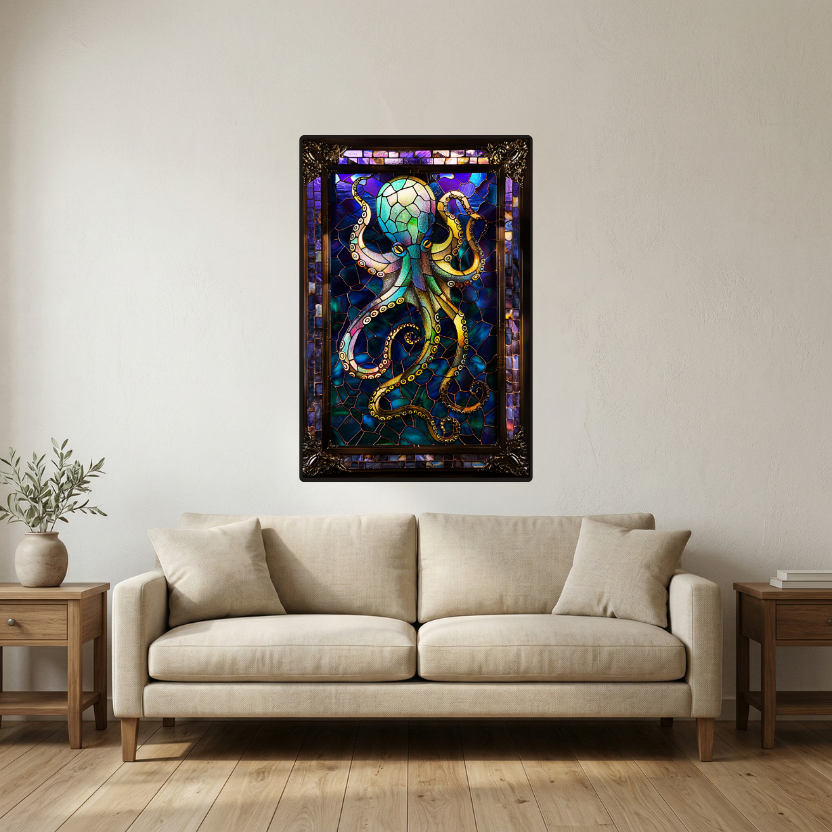 Octopus – Stained Glass Style Metal Wall Art