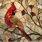 Cardinal Metal Kitchen Backsplash Panel, Stained Glass Look Bird Wall Art