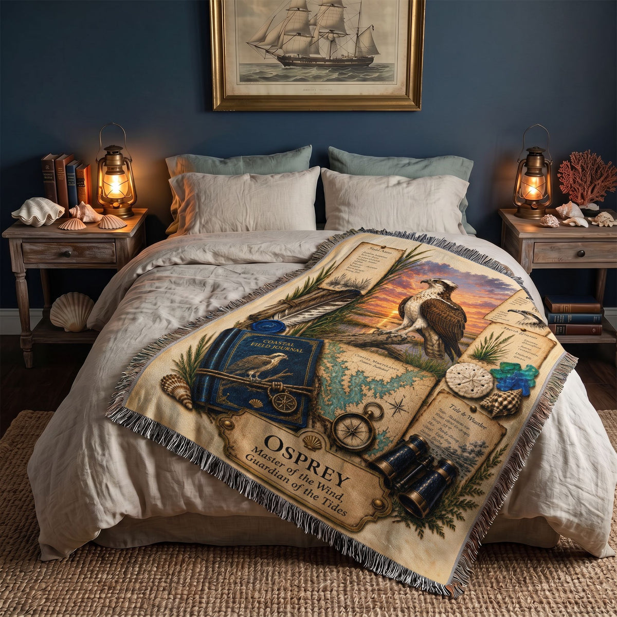 Osprey Woven Throw Blanket | Coastal Bird Decor | Cotton Tapestry Throw | Naturalist Journal Gift