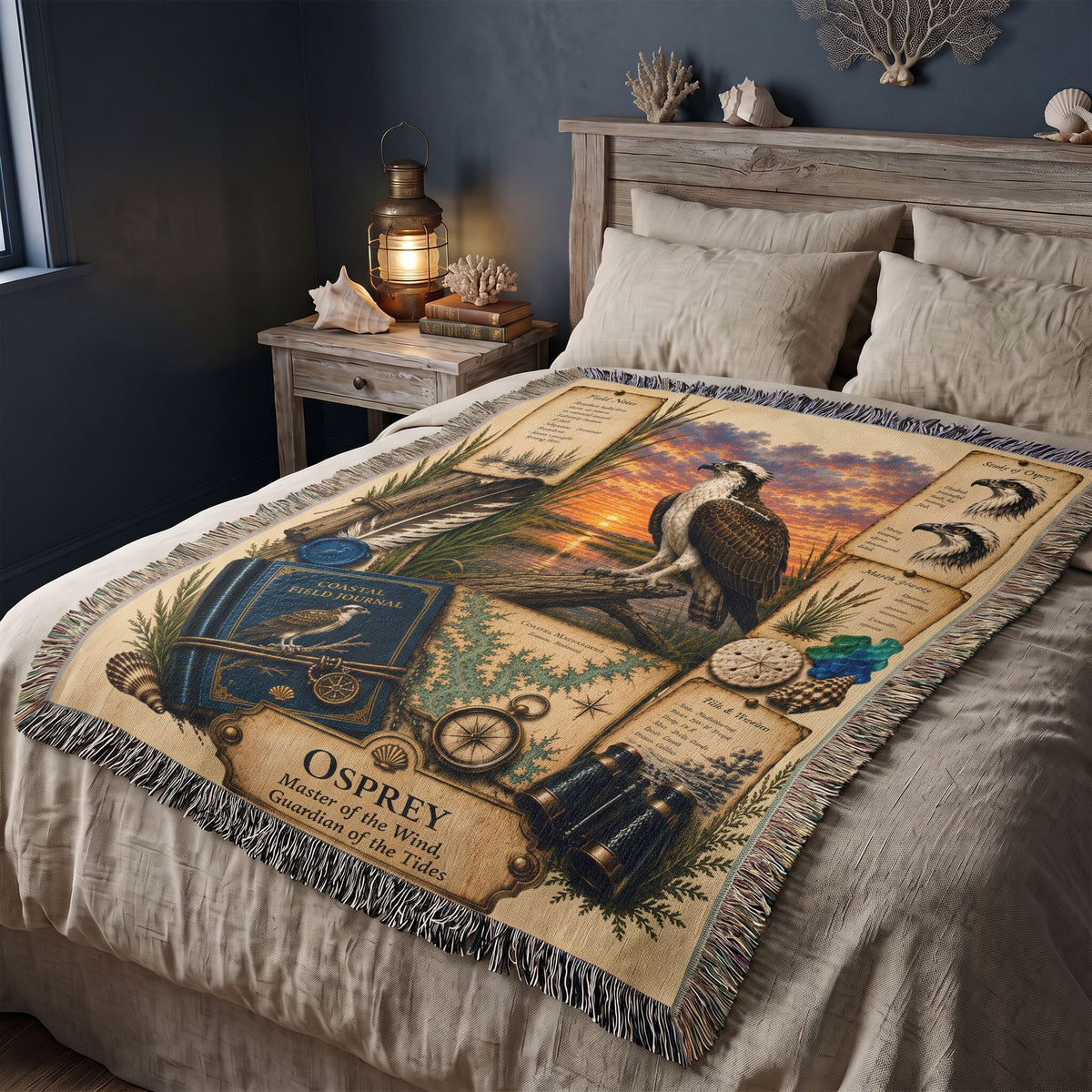 Osprey Woven Throw Blanket | Coastal Bird Decor | Cotton Tapestry Throw | Naturalist Journal Gift