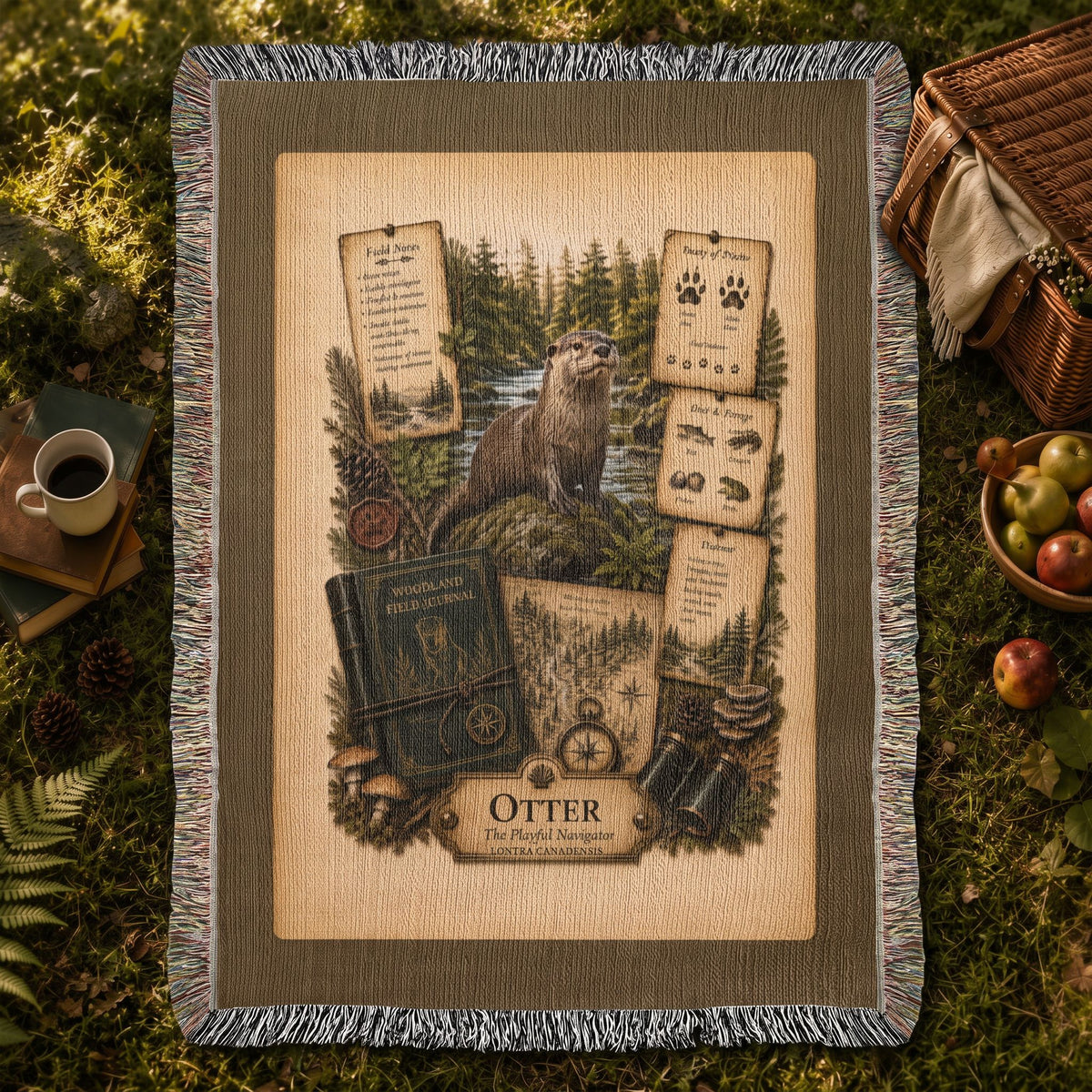 Otter Woven Throw Blanket | Woodland Animal Decor | Cotton Tapestry Throw | Naturalist Journal Gift