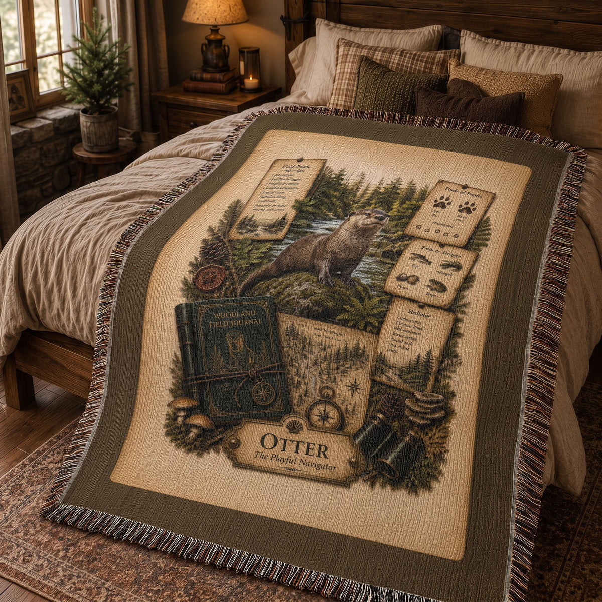 Otter Woven Throw Blanket | Woodland Animal Decor | Cotton Tapestry Throw | Naturalist Journal Gift