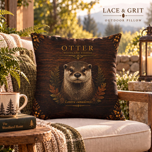 Otter Outdoor Pillow | Woodland Patio Decor | Lace & Grit