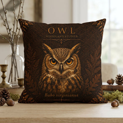 Owl Woodland Pillow, Rustic Throw Pillow, Cabin Decor Cushion, Lodge Style Accent, Wildlife Home Decor