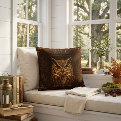 Owl Woodland Pillow, Rustic Throw Pillow, Cabin Decor Cushion, Lodge Style Accent, Wildlife Home Decor
