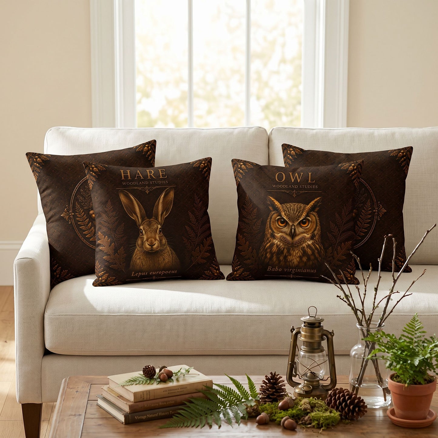 Hare Woodland Pillow, Rustic Throw Pillow, Cabin Decor Cushion, Lodge Style Accent, Wildlife Home Decor