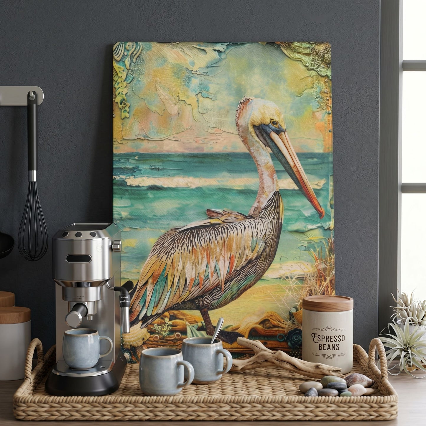 Pelican Glass Art Panel, Tempered Glass Coastal Decor, Beach House Accent