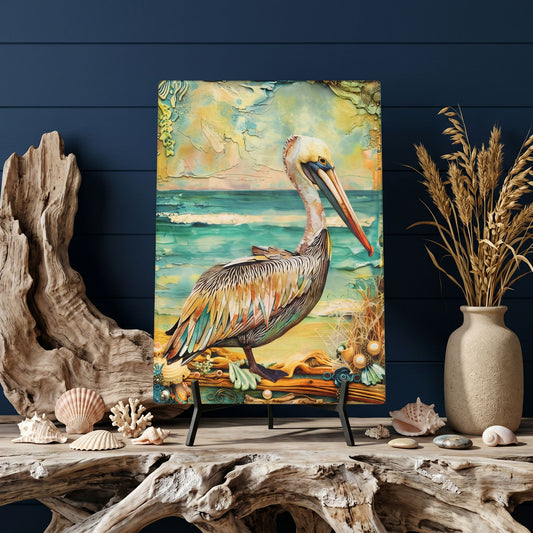 Pelican Coastal Art Glass Board | Decorative Kitchen Accent | Charcuterie & Serving Board