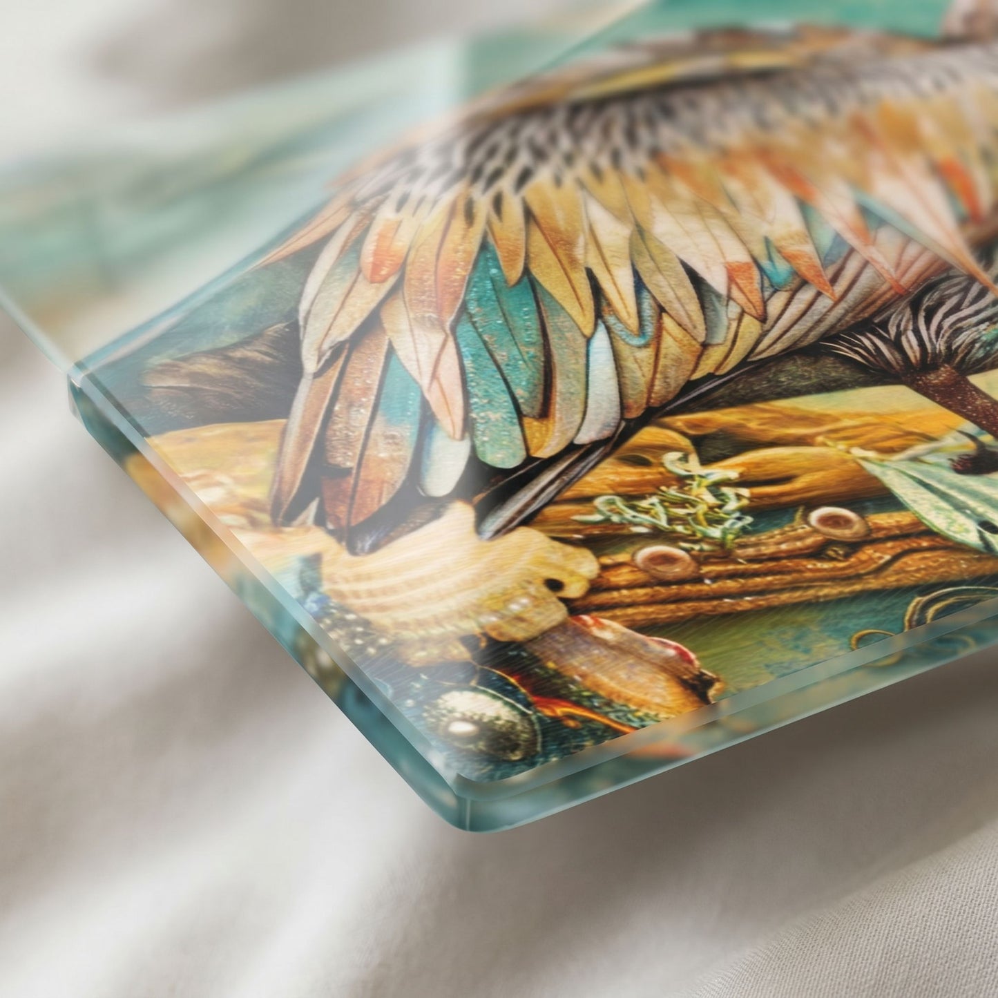 Pelican Glass Art Panel, Tempered Glass Coastal Decor, Beach House Accent