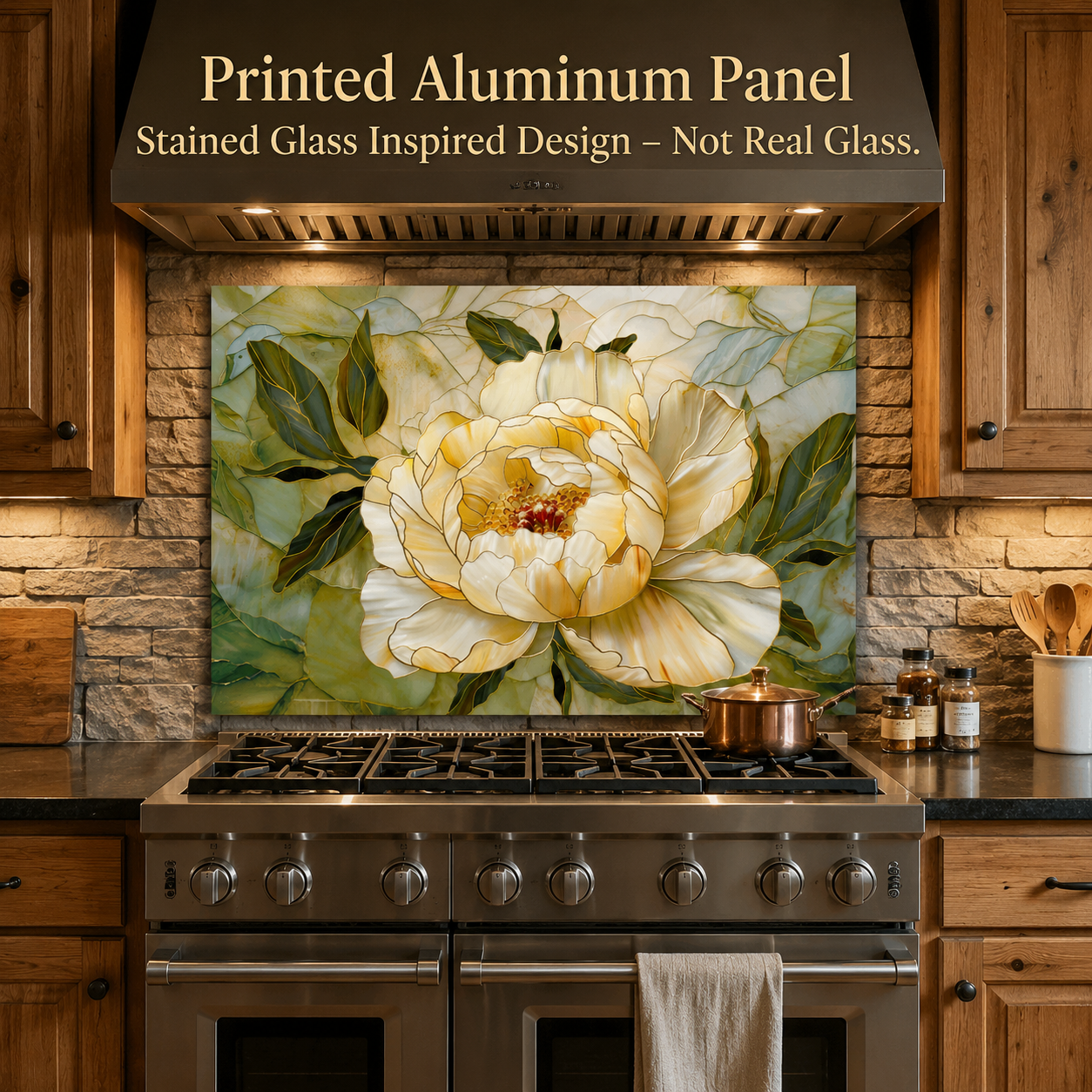 Peony Metal Kitchen Backsplash Panel, Stained Glass Inspired Wall Art