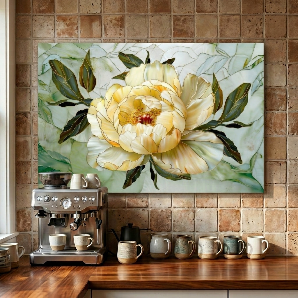 Peony Metal Kitchen Backsplash Panel, Stained Glass Inspired Wall Art
