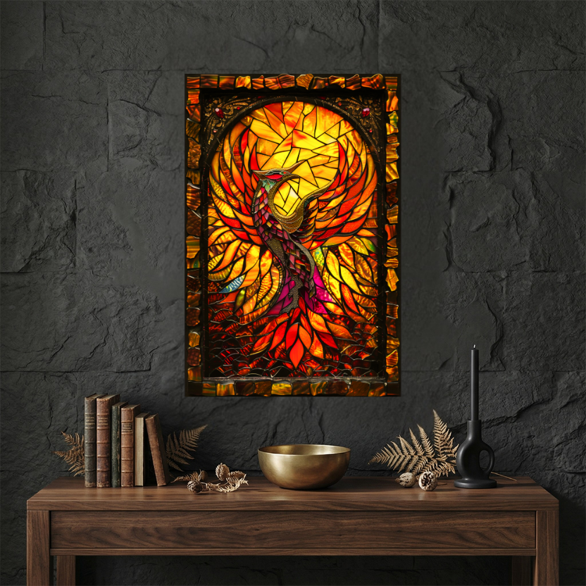 Rising Phoenix – Stained Glass Style Metal Wall Art