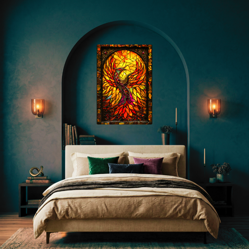 Rising Phoenix – Stained Glass Style Metal Wall Art