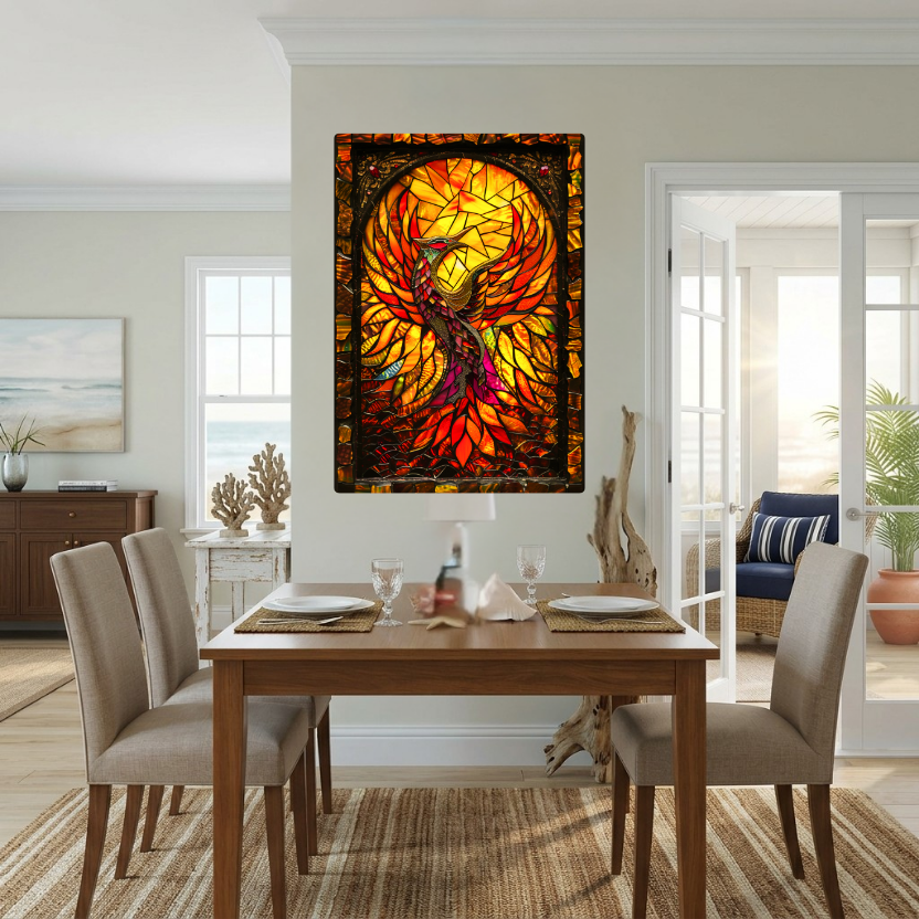 Rising Phoenix – Stained Glass Style Metal Wall Art