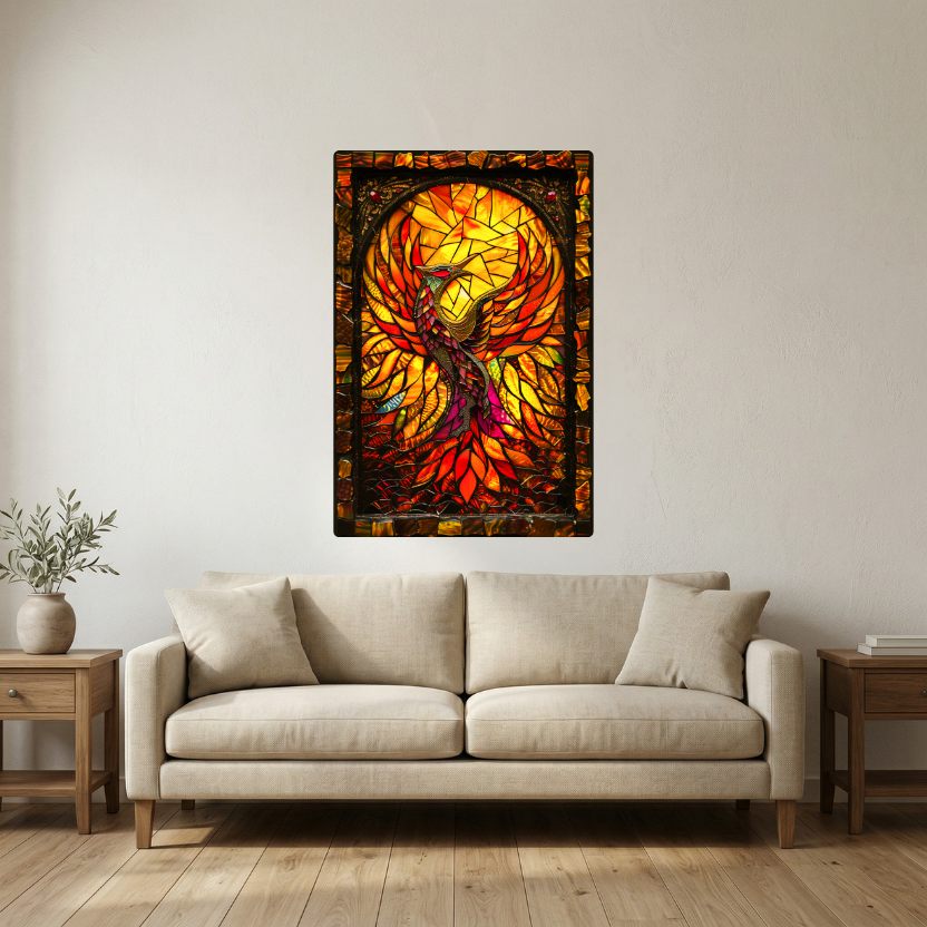 Rising Phoenix – Stained Glass Style Metal Wall Art