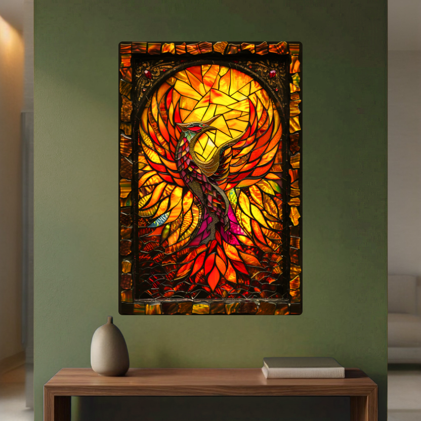 Rising Phoenix – Stained Glass Style Metal Wall Art