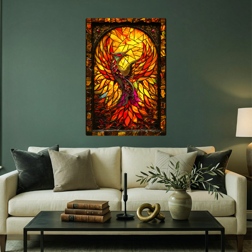 Rising Phoenix – Stained Glass Style Metal Wall Art