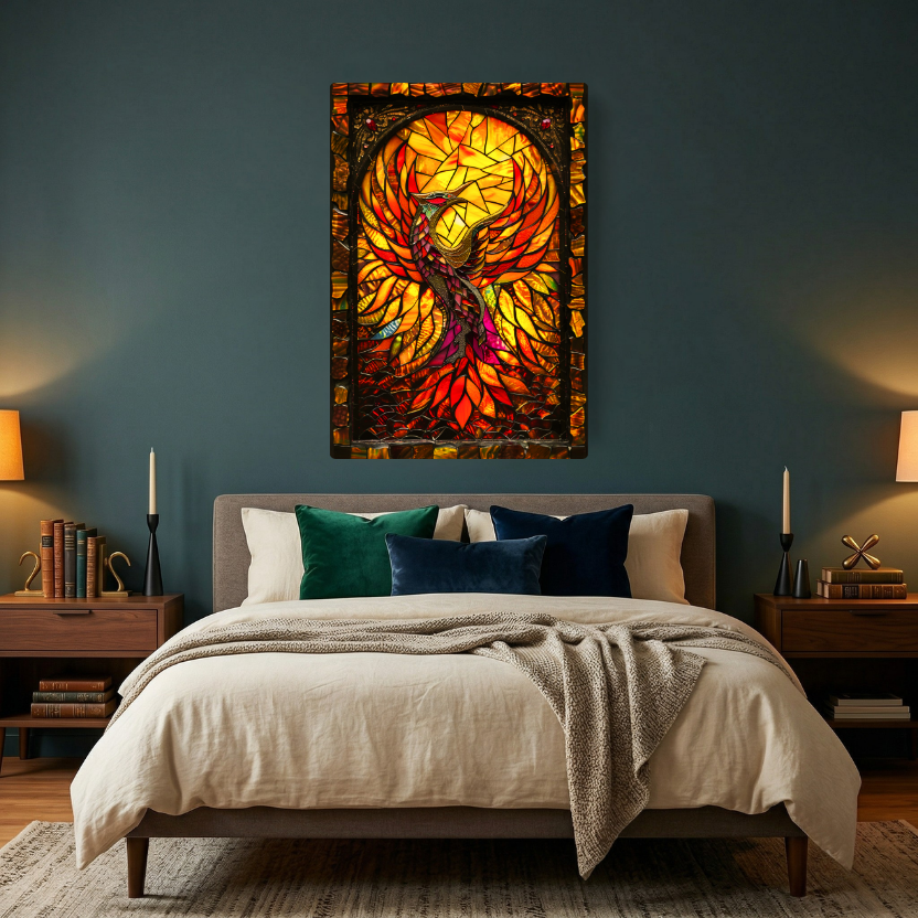 Rising Phoenix – Stained Glass Style Metal Wall Art