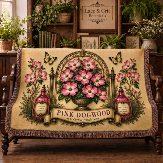 Pink Dogwood Woven Throw Blanket | Botanical Garden Decor | Cotton Tapestry Throw | English Cottage Floral Gift