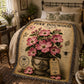 Pink Dogwood Woven Throw Blanket, Botanical Garden Decor, Cotton Tapestry Throw, English Cottage Floral Gift