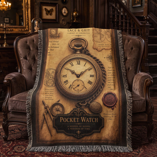 Pocket Watch Woven Throw Blanket | Cabinet of Curiosities Decor | Cotton Tapestry | Vintage Timepiece Gift